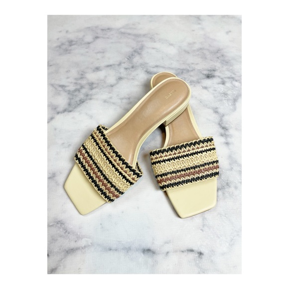 Anthropologie Maeve Coralie Raffia Striped Square Toe Slide Sandals Sz 41 - Picture 2 of 10